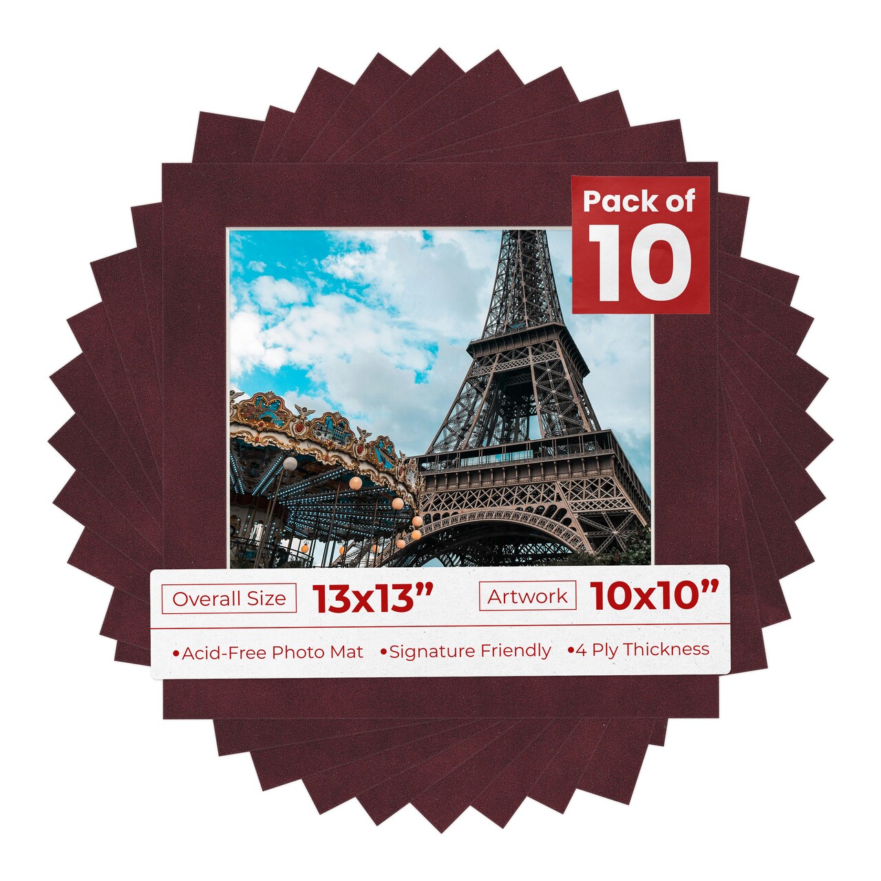 Dark Red Suede Mat Board for 13x13 Frames - Fits 10x10 Photos